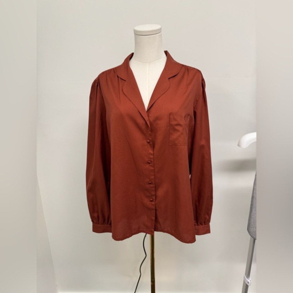 Vintage Ship ’n Shore Silken Wonder Rust Blouse | Size 16 Made in Japan